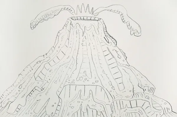 Volcanic Landscape, Sketchbook Page, Charcoal on Paper, 11x16.5", 2006