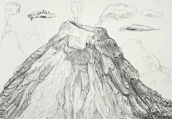 Volcanic Landscape, Sketchbook Page, Charcoal on Paper, 11x16.5", 2006