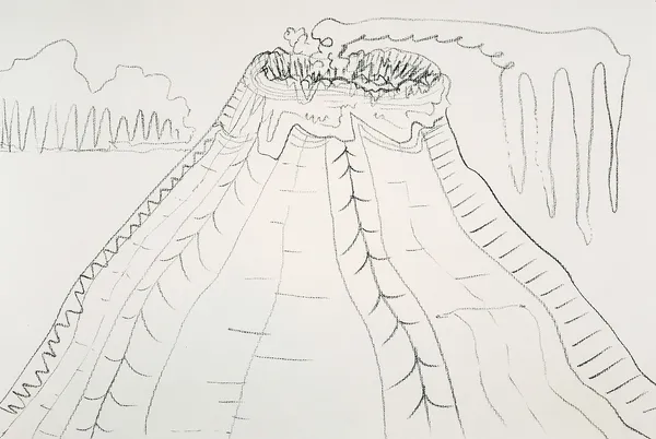 Volcanic Landscape, Sketchbook Page, Charcoal on Paper, 11x16.5", 2006