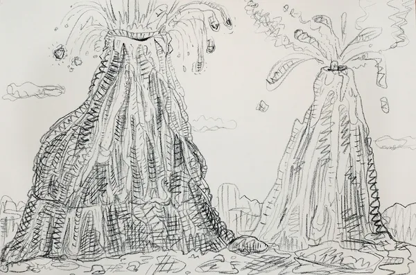 Volcanic Landscape, Sketchbook Page, Charcoal on Paper, 11x16.5", 2006