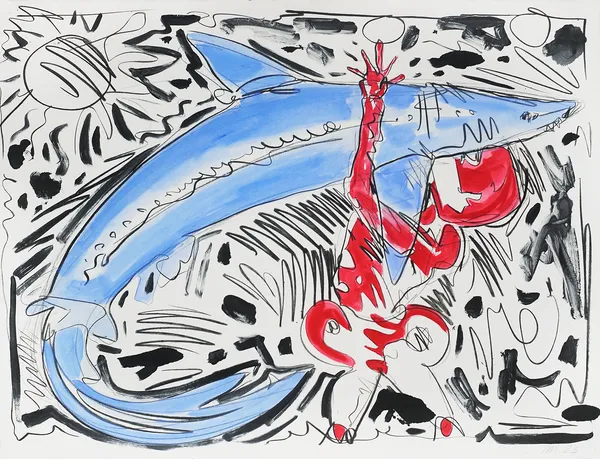 Shark Catcher, Monotype with Hand Additions on 22x30" Paper, Printed at Milestone Graphics, 2023