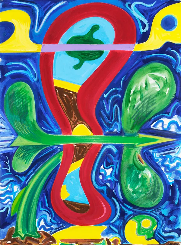 Arrow Through Flower, Mixed Media on Paper, 30x22", 2022