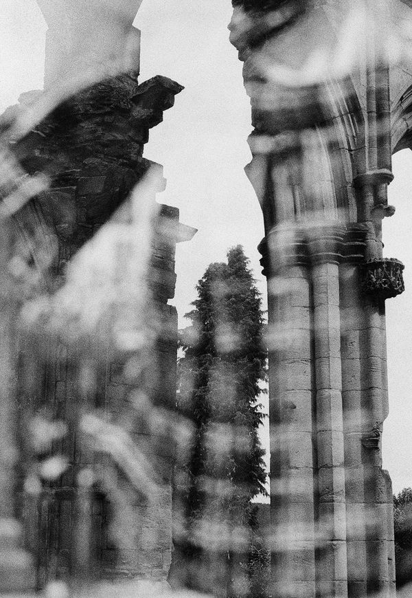 Abbey/Tartan Double Exposure, Melrose Abbey, Scotland, 2013 Archival Pigment Print on Hahnemuhle Photo Rag , 21x17" Edition of Three