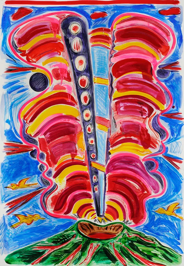 Bifurcated Eruption in Shape of a Head, Watercolor Monotype with Hand Additions on 44x32" Paper, Printed at Milestone Graphics, 2026