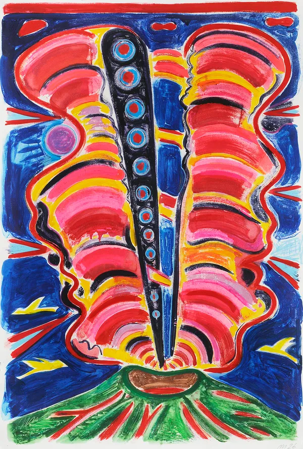 Bifurcated Eruption in Shape of a Head, Watercolor Monotype with Hand Additions on 44x32" Paper, Printed at Milestone Graphics, 2026