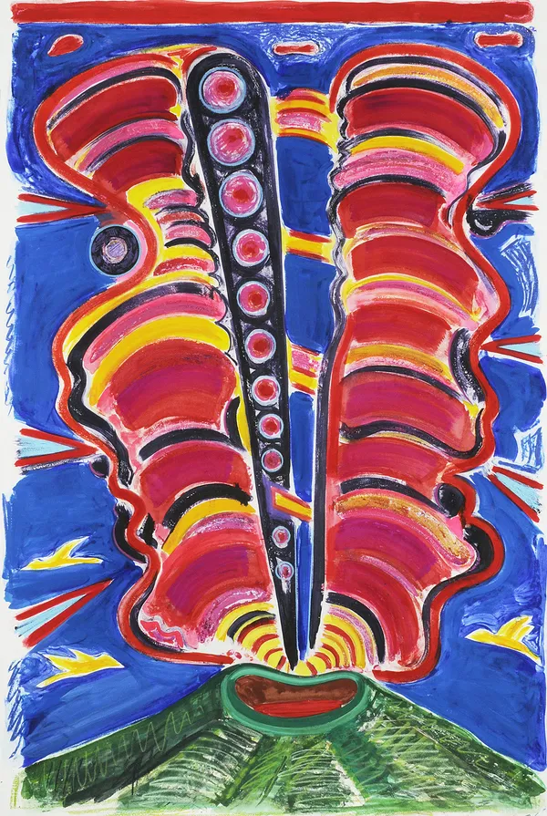 Bifurcated Eruption in Shape of a Head, Watercolor Monotype with Hand Additions on 44x32" Paper, Printed at Milestone Graphics, 2026