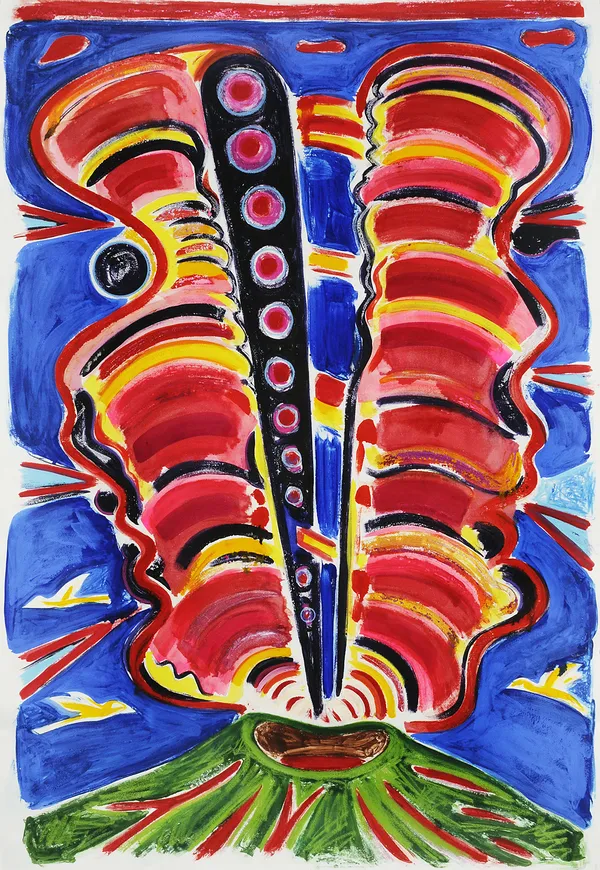 Bifurcated Eruption in Shape of a Head, Watercolor Monotype with Hand Additions on 44x32" Paper, Printed at Milestone Graphics, 2026