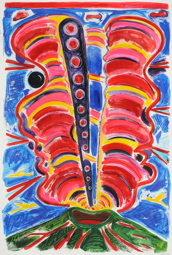 Bifurcated Eruption in Shape of a Head, Watercolor Monotype with Hand Additions on 44x32" Paper, Printed at Milestone Graphics, 2026