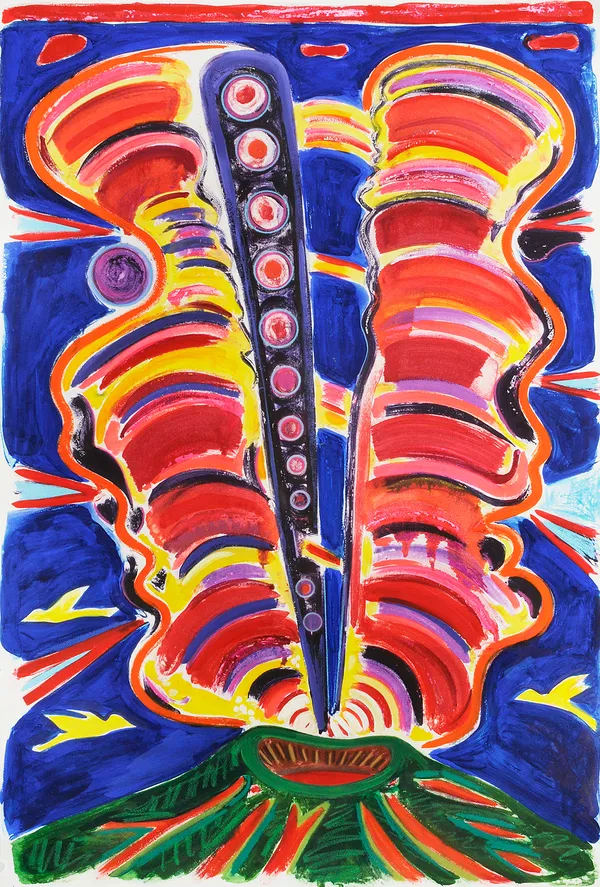 Bifurcated Eruption in Shape of a Head, Watercolor Monotype with Hand Additions on 44x32" Paper, Printed at Milestone Graphics, 2026