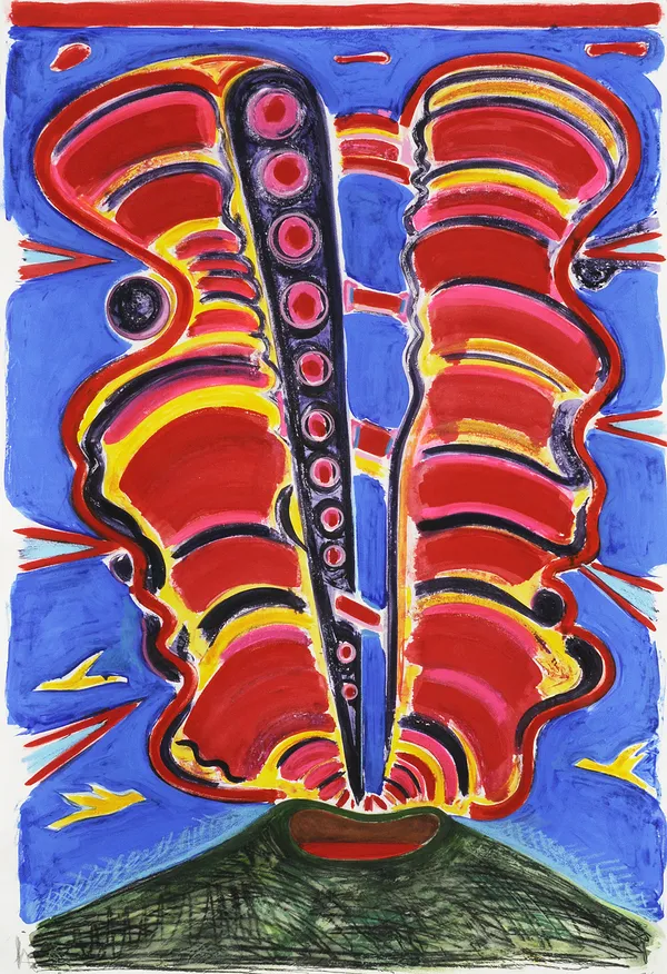 Bifurcated Eruption in Shape of a Head, Watercolor Monotype with Hand Additions on 44x32" Paper, Printed at Milestone Graphics, 2026