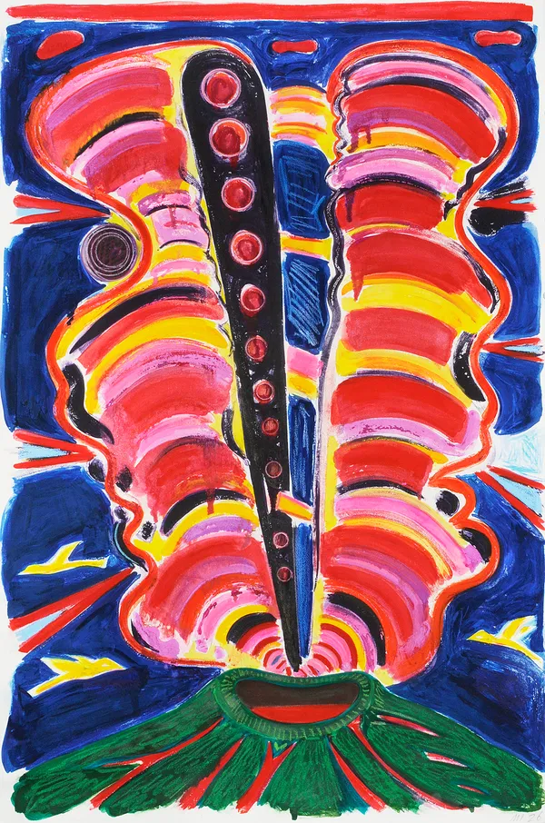 Bifurcated Eruption in Shape of a Head, Watercolor Monotype with Hand Additions on 44x32" Paper, Printed at Milestone Graphics, 2026