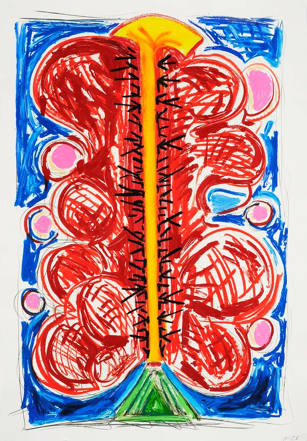 Bifurcated Eruption, Oils Stick Monotype with Hand Additions on 44x32" Paper, Printed at Milestone Graphics, 2026