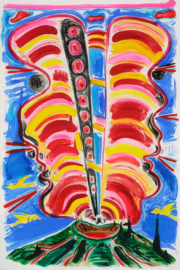 Bifurcated Eruption in Shape of a Head, Watercolor Monotype with Hand Additions on 44x32" Paper, Printed at Milestone Graphics, 2026