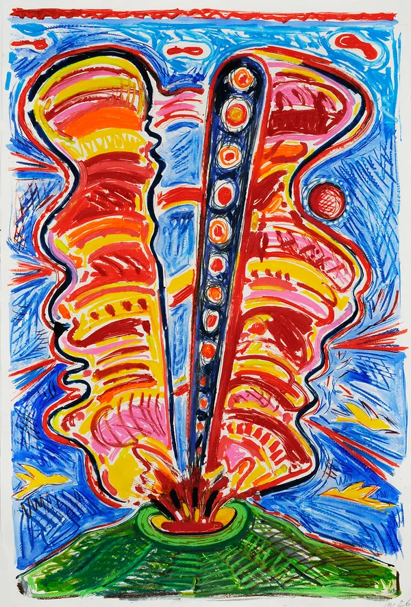 Bifurcated Eruption in Shape of a Head, Oil Stick Monotype with Hand Additions on 44x32" Paper, Printed at Milestone Graphics, 2026