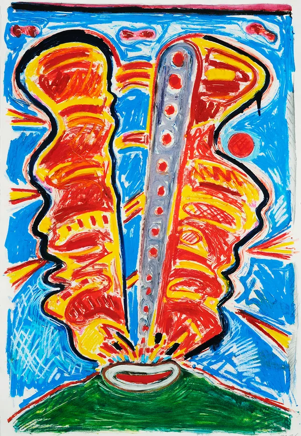 Bifurcated Eruption in Shape of a Head, Oil Stick Monotype with Hand Additions on 44x32" Paper, Printed at Milestone Graphics, 2026