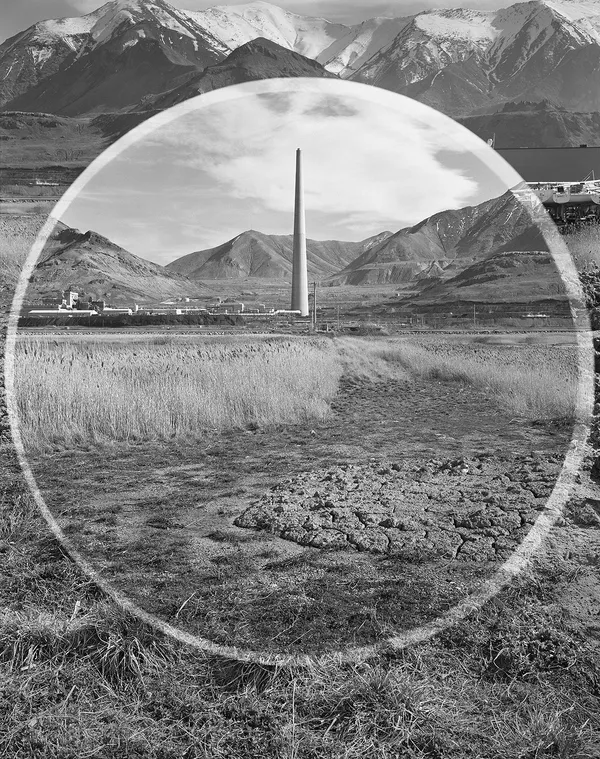 Kennecott Garfield Smelter Stack + Oquirrh Mountains, Salt Lake City, Utah, 2016 Selenium Toned Silver Gelatin Print 20x16" Edition of Three