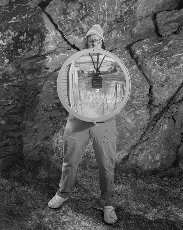 Self-Portrait with Bigger Mirror, Wilton, Connecticut, 2024 Selenium Toned Silver Gelatin Print 20x16" Edition of Three