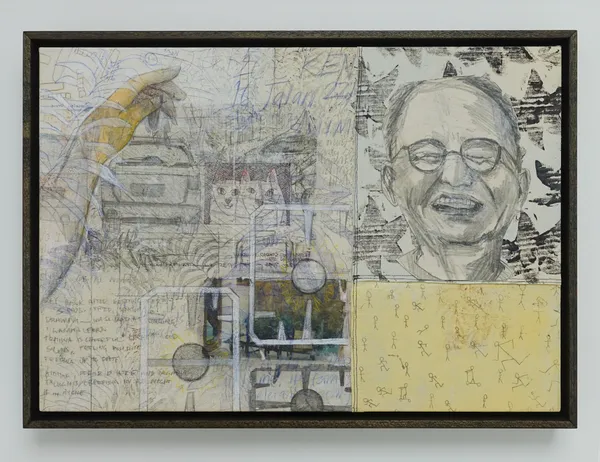 Alya Hatta Page III: Kent House Road, 2026 Acrylic, oil pastel, graphite, and image transfer on canvas 45 x 65 cm