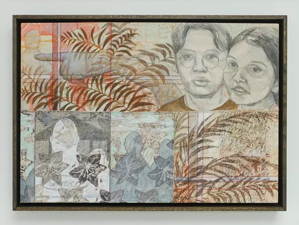 Alya Hatta Page IV: Newlyweds, 2026 Acrylic, oil pastel, and graphite on canvas 45 x 65 cm