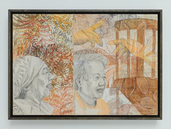 Alya Hatta Page II: Banker, 2026 Acrylic, oil pastel, and graphite on canvas 45 x 65 cm