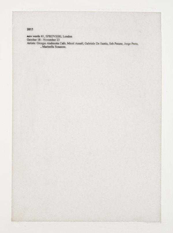 Pietro Roccasalva Cosa sono le nuvole (What the clouds are) 2013 marble, ink 29.7 x 1.9 x 21 cm