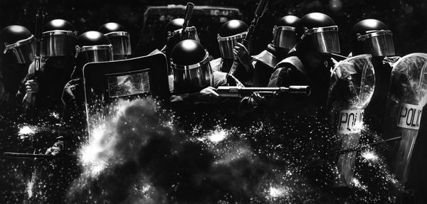 Robert Longo, Untitled (Riot Cops Enganged), 2018