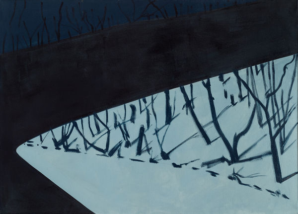 Lois Dodd, Road and Hillside in Headlights, 1992