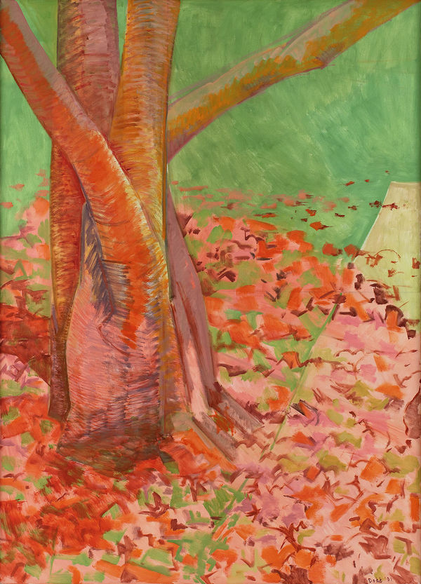 Lois Dodd, Red Trunks, Red Leaves, 1981