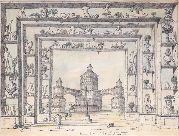 Domenico Gnoli ( Roma,1933 - New York,1970), Staging project for the Augellin Belverde, 1952- 1953