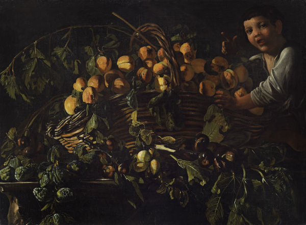 MASTER OF THE ACQUAVELLA STILL-LIFE Still life of fruit in a wicker basket with a boy