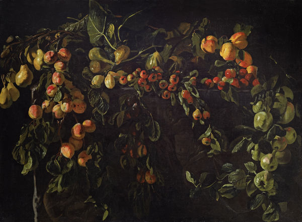MASTER OF THE ACQUAVELLA STILL-LIFE Still life of fruit on a surface decorated with classical motifs