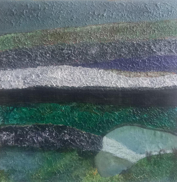 Steve Murray Pool Acrylic, textiles, oil pastels and found horse mane on canvas 41 x 41 cm £1770