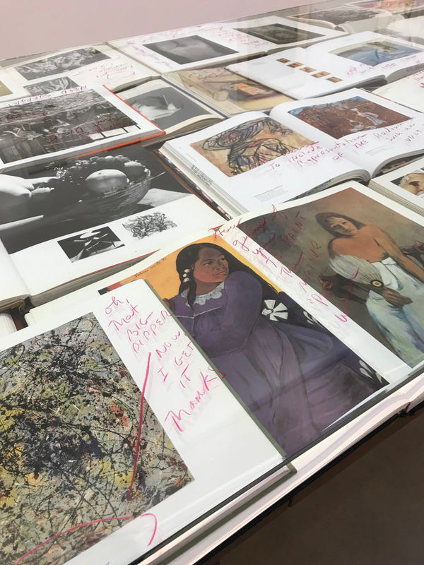 Library table, plate glass, archival books