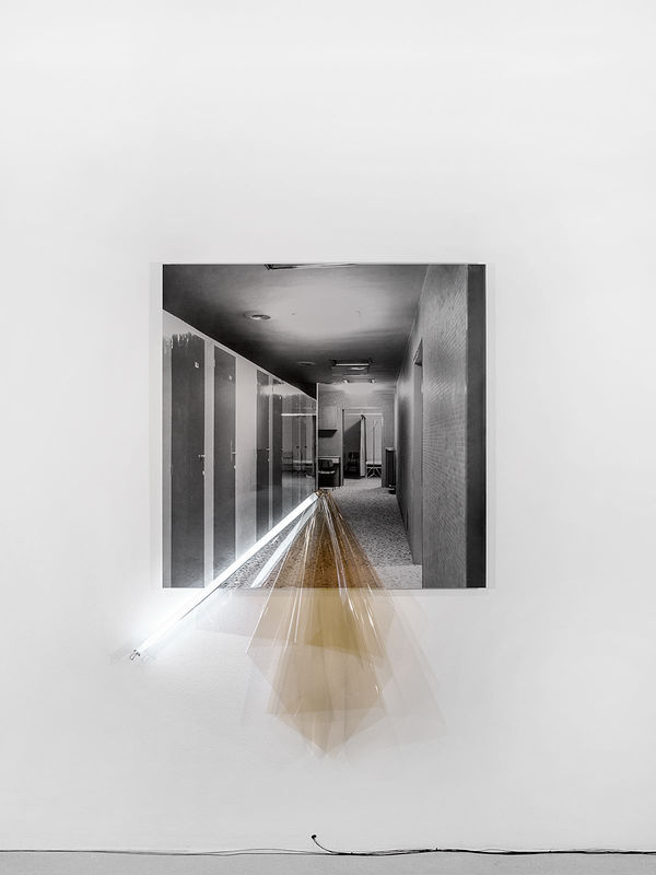 Untitled (Archive ST3: Military Hospital), 2017 Inkjet print on archival paper mounted on aluminum composite panel, colour correction filter, fluorescent light tube, electrical fittings / archival photograph