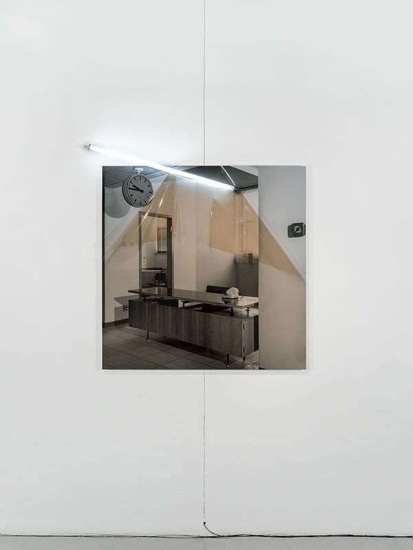 Untitled (Archive ST3: Military Hospital), 2017 Inkjet print on archival paper mounted on aluminum composite panel, colour correction filter, fluorescent light tube, electrical fittings / archival photograph