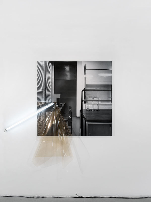 Untitled (Archive ST3: Military Hospital), 2017 Inkjet print on archival paper mounted on aluminum composite panel, colour correction filter, fluorescent light tube, electrical fittings / archival photograph