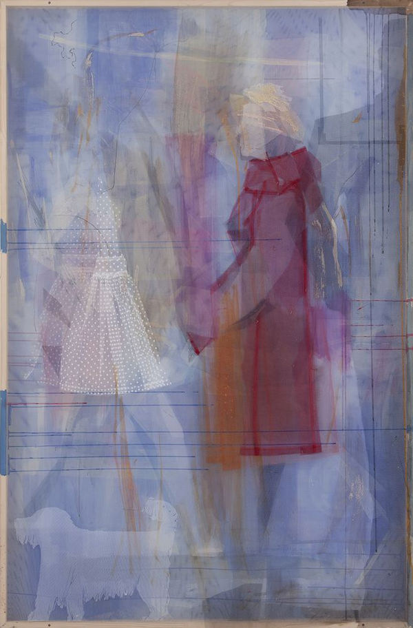 D Series No. 5, 2016 textile materials, acrylic and layers of tulle on stretcher bar