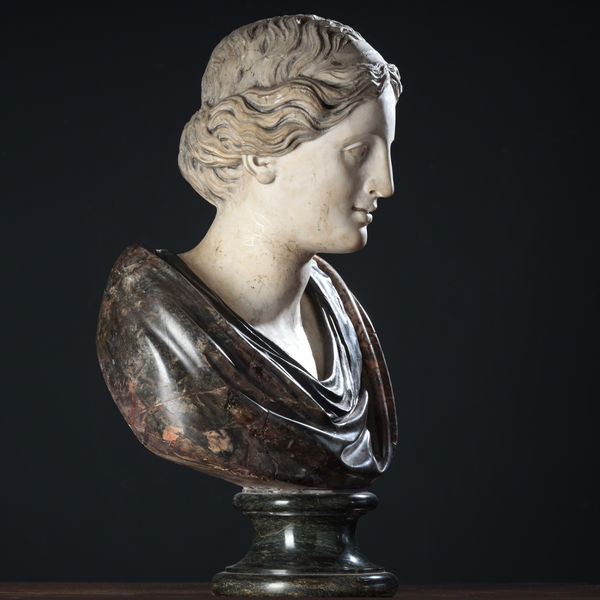 A WHITE AND MIXED MARBLE BUST OF A LADY