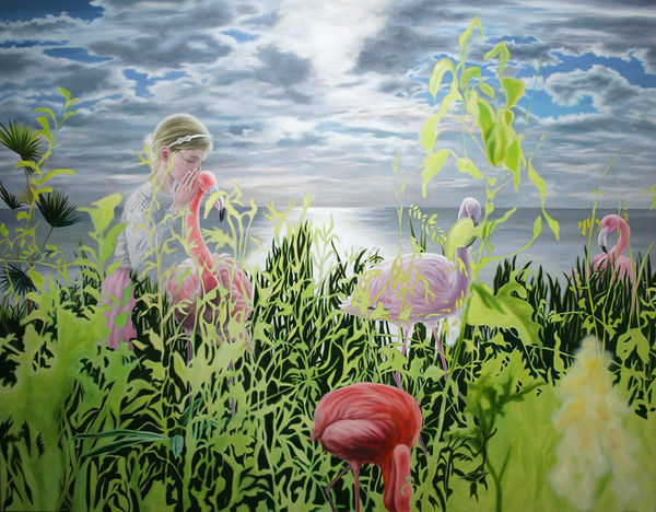 Flamingo Whisperer oil on canvas 112 x 145.5cm 2018