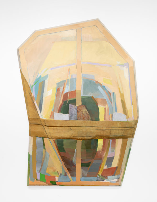 Eleanor Conover, Granite and Rainbows, 2024, dye, acrylic, oil, graphite on linen 50.5 x 34 x 2.5"