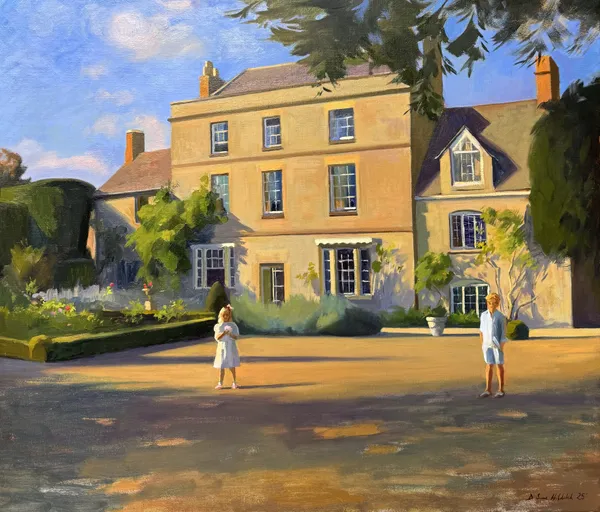 Children in the garden, evening light, East End House