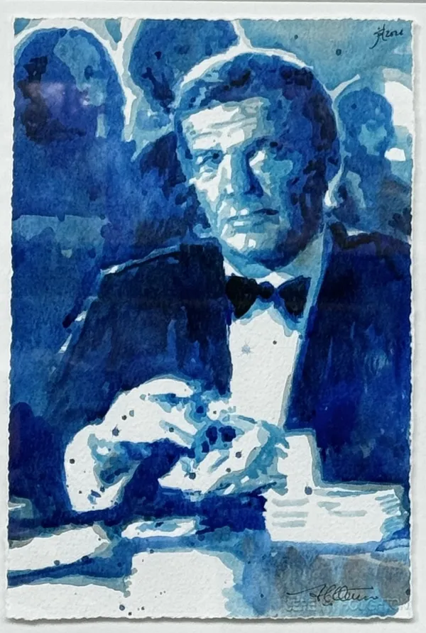 007 Roger Moore Watercolour SOLD