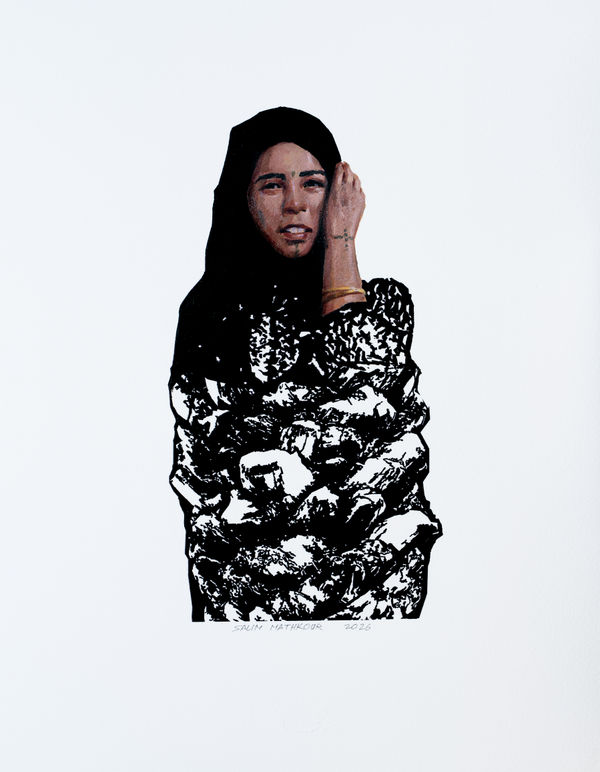 Salem Mathkour Sorrow, 2026 Acrylic painting and digital print on paper 47 x 35 cm