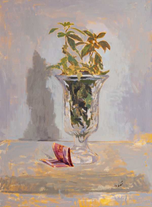 Asma Sami A Flower In A Glass Vase, Fifty Qatari Riyals, 2025 Acrylic on canvas 80 x 60 cm
