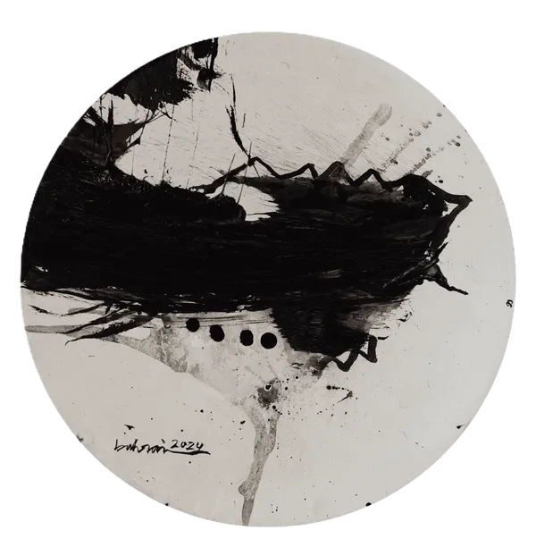 Ahmed Albahrani Abstract 1, 2024 Acrylic on wood D: 40 cm