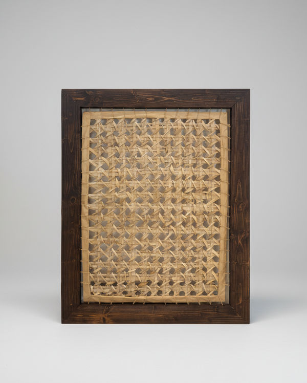 Ameena Alboinin Window, 2019 Date palm tree leaves, strings, wooden frame 106 x 83 cm