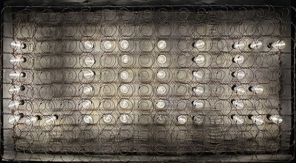 Rustic Industrial “LOVE” Wall-Mounted Light Installation – Made from a Vintage Bed Spring Frame