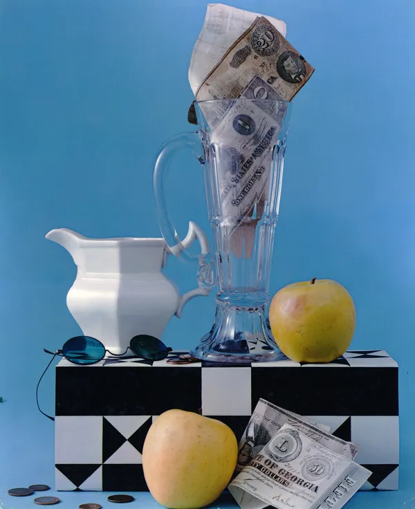 Leslie Gill, Composition with Apples, Pitcher and Confederate Money, NYC, 1953