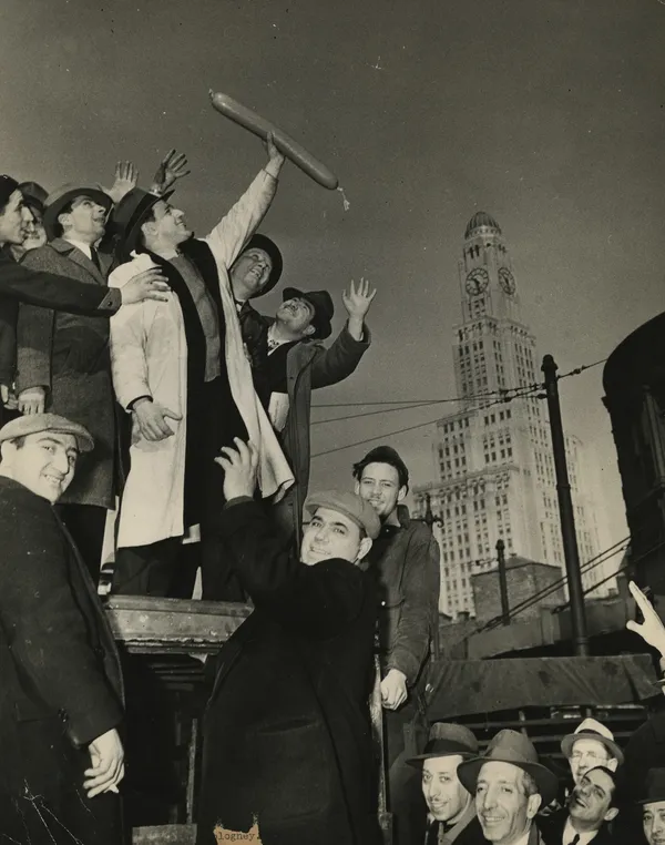 Weegee, Butchers Hollored All We Get From D.P.A. is Bologney, c.1940