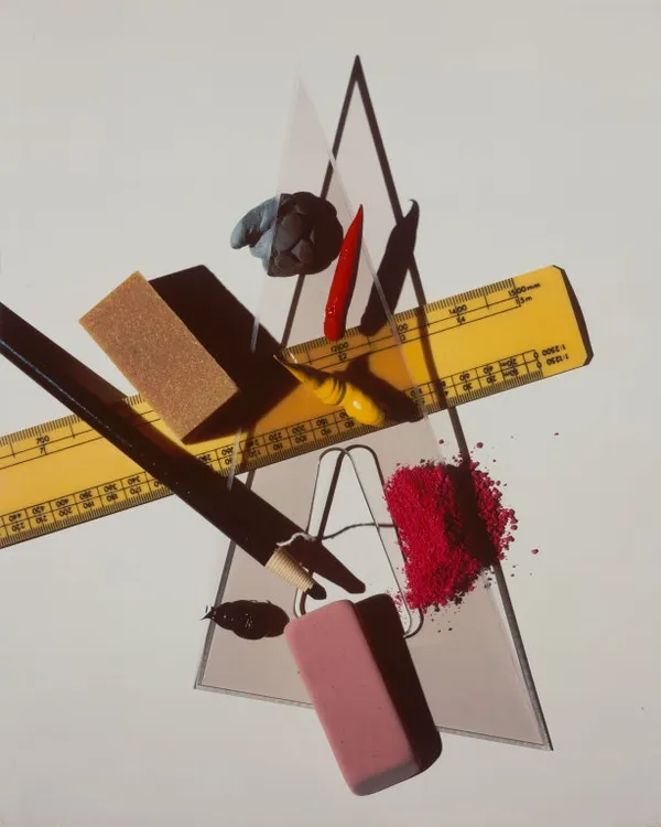 Irving Penn, Still Life with Triangle and Red Eraser, New York, 1985